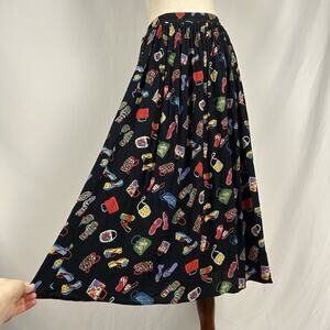 Vintage Coldwater Creek Women’s Novelty Print Midi Skirt PS Pleated Boho Beachy